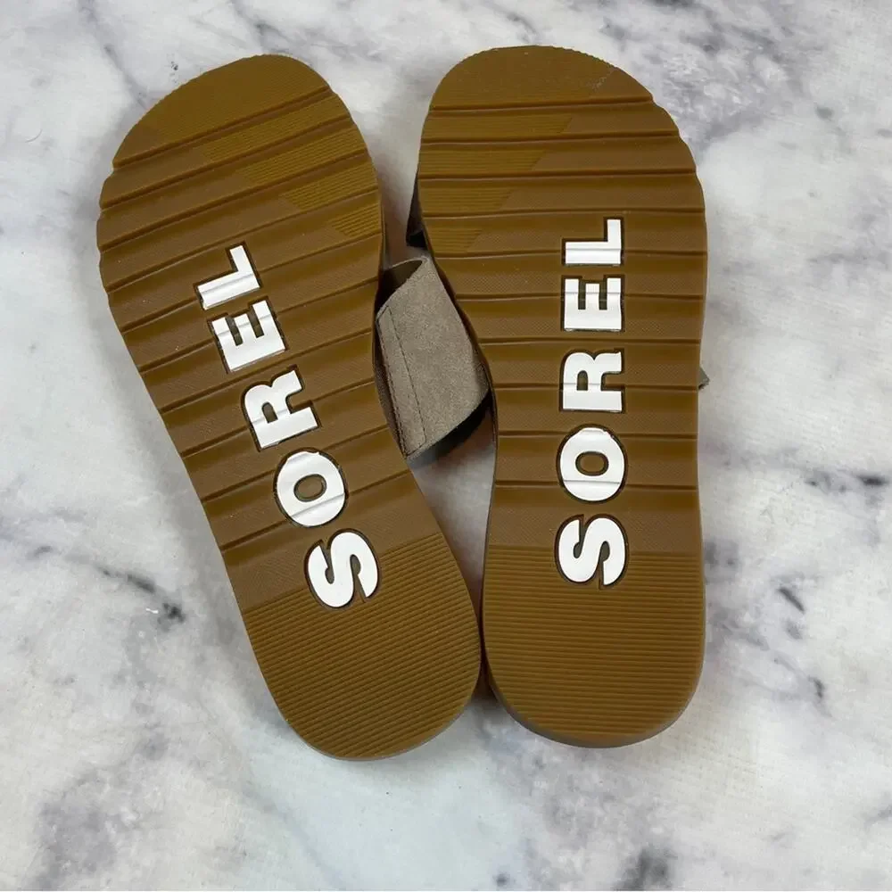 Sorel Ella II Suede Metallic Double Strap Slide Sandals NWOB Sz 8